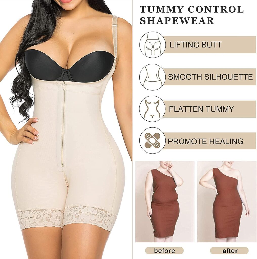 YIANNA Fajas Colombianas Shapewear for Women Postpartum Firm Tummy Control Body Shaper Butt Lifter Bodysuit