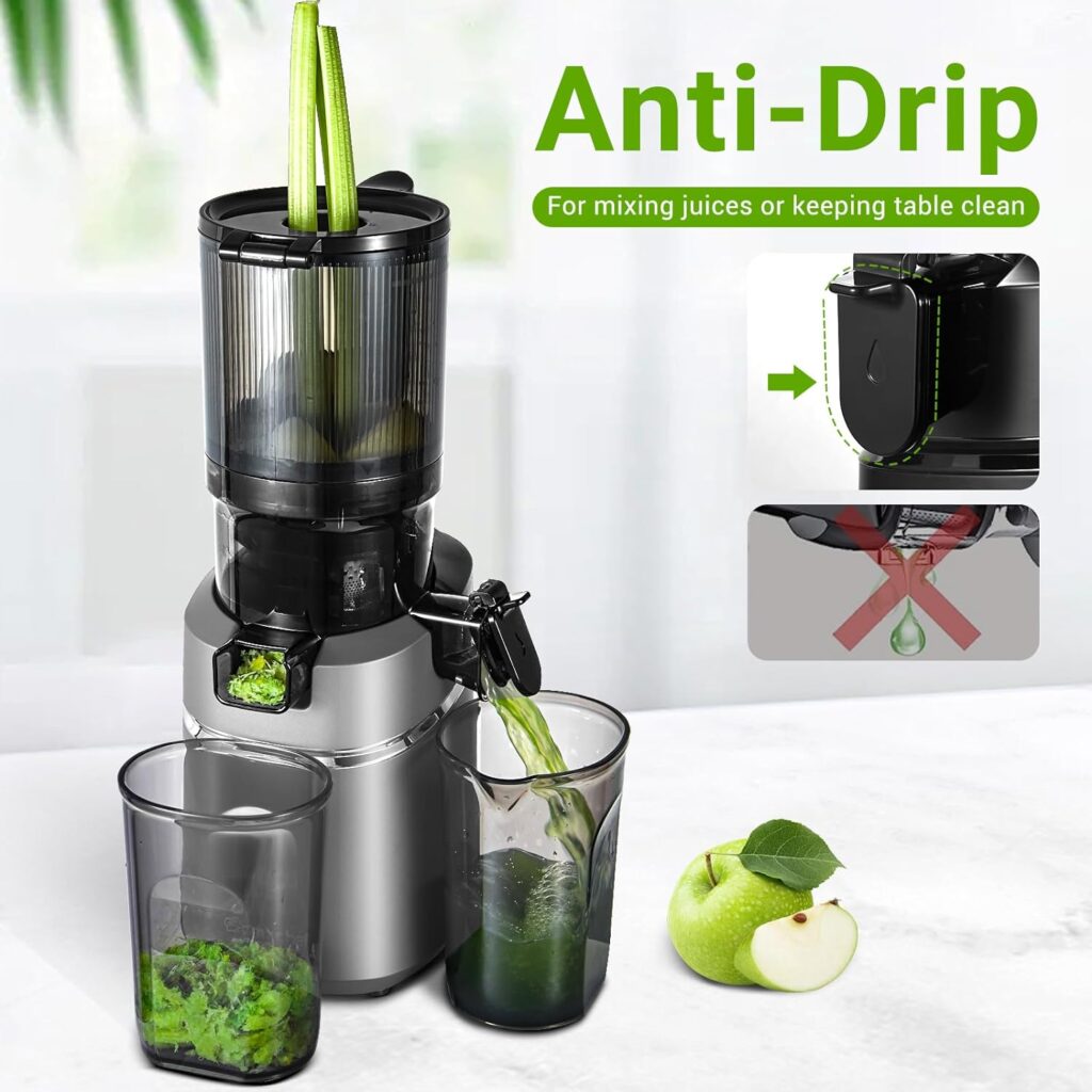 AMZCHEF Automatic Slow Juicer Machines 250W Free Your Hands -135MM Opening and 1.8L Capacity Masticating Juicers for Whole Fruit and Vegetable, with Triple Filter, Safety Lock, Grey