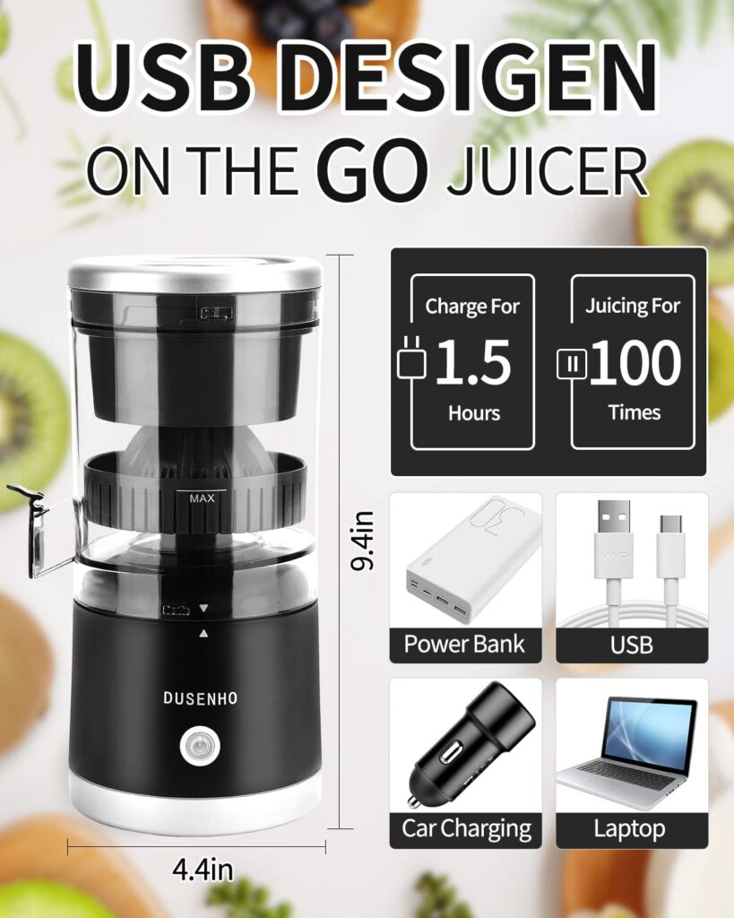 Electric Juicer Rechargeable - Citrus Juicer Machines with USB and Cleaning Brush Portable Juicer for Orange, Lemon, Grapefruit