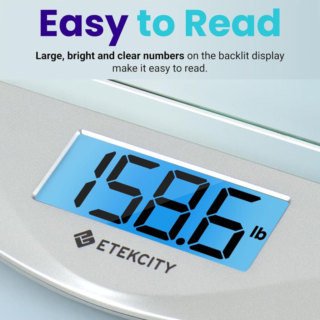 Etekcity Scales for Body Weight, Bathroom Scale with Clear LCD Display| High-Precision Measurement Technology (0.1kg/Max 180kg), 6mm Ultra Slim Design Tempered Glass, Battery Included-Measure Tape