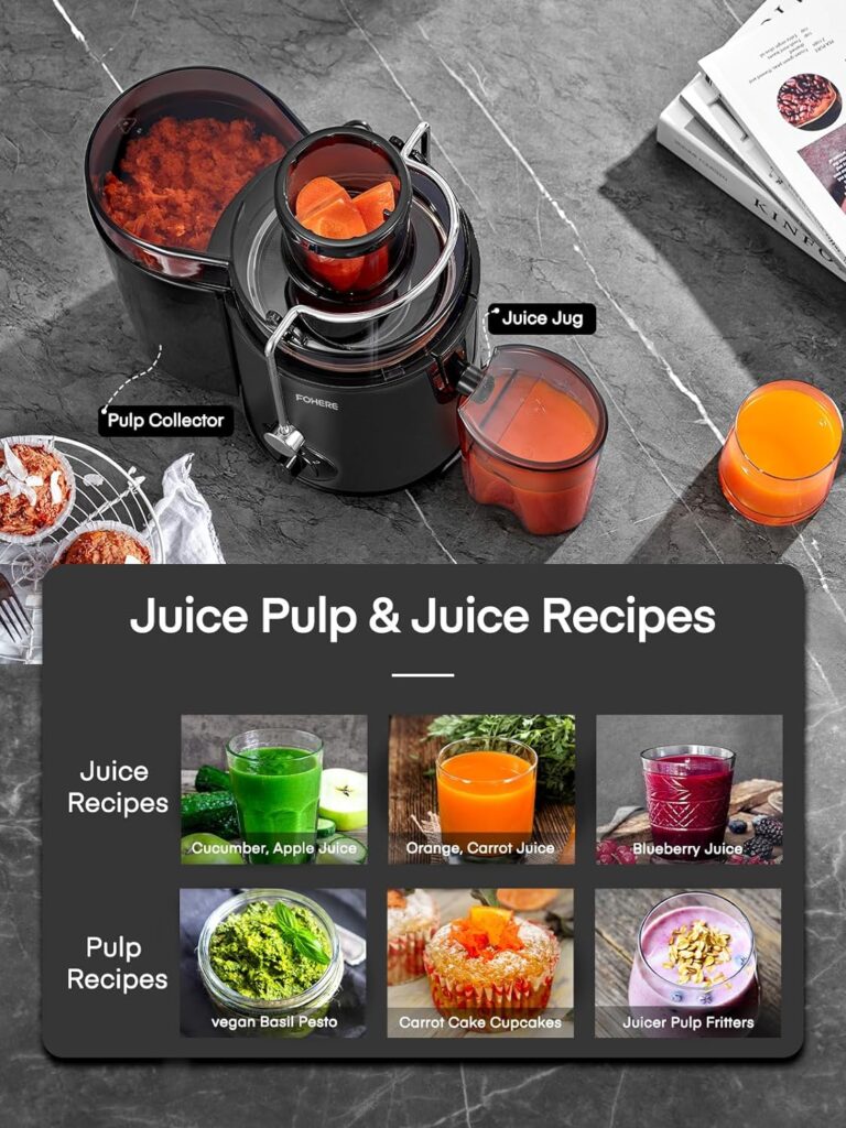 Juicer FOHERE Juicer Machines Vegetable and Fruit, Centrifugal Juicer with 3 Speed Control, Upgraded 400W Motor, Brush Included Easy to Clean