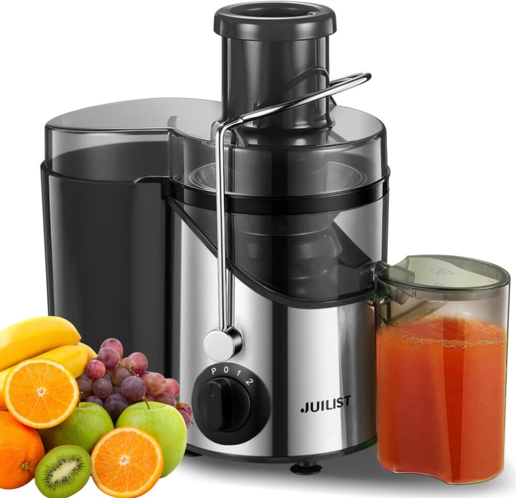 Juicer Machines Juilist, Centrifugal Juicers Whole Fruit and Vegetable with 3 Speed Setting, Big Mouth Large 65MM Feed Chute Juice Extractor Machine, Easy to Clean, Stainless Steel, BPA Free, (silver)