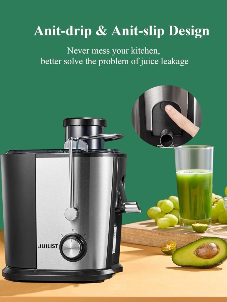 Juilist Juicer, 600W Juicer Machines with Anti-drip Anti-slip Function, Juicers Whole Fruit and Vegetable with 3-Inch Wide Mouth Food Chute, 2 Speeds, Recipe Included, Easy to Clean [Energy Class A+++]