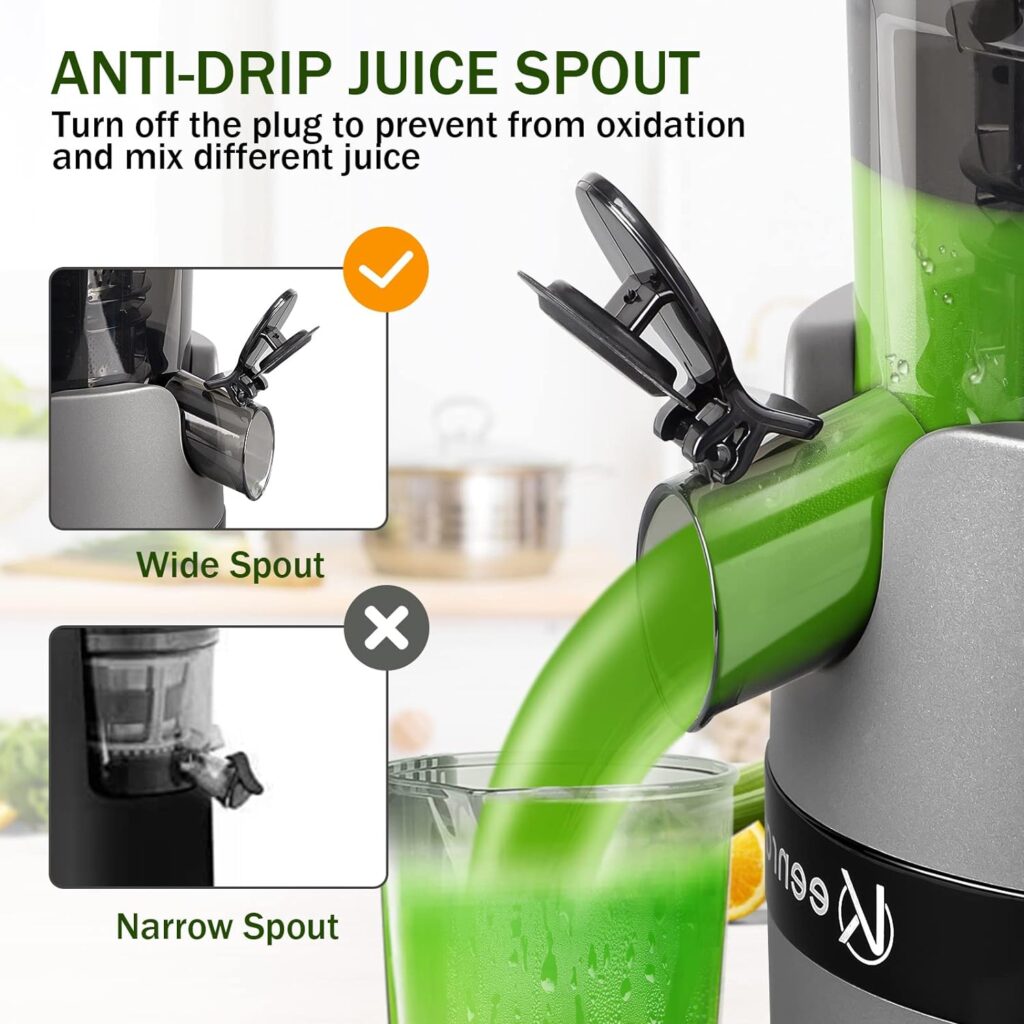 Masticating Juicer Machine for Whole Fruits and Vegetables, Cold Press Slow Juicer with Wide Mouth 80mm Feeding Chute, Reverse Function Quiet Motor Fresh Healthy Juice Extractor