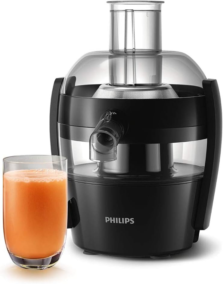 Philips Viva Collection Compact Juicer, 1.5 Litre, 500 Watt, Quick Clean Technology, Drip Stop, Dishwasher Safe Parts, See-through Pulp Container, Direct Serve, Black (HR1832/01)