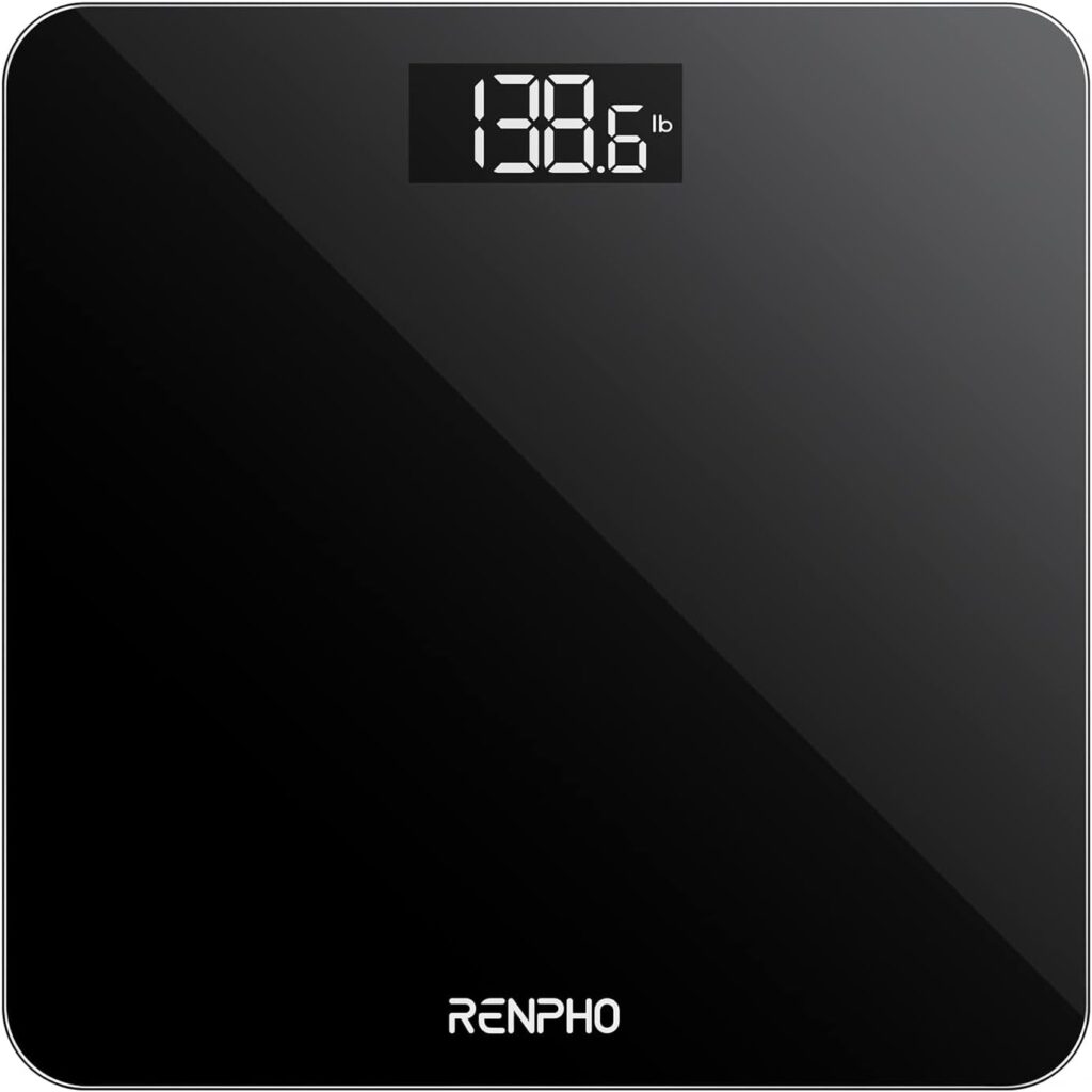 RENPHO Digital Bathroom Scales for Body Weight, Weighing Scale Electronic Bath Scales with High Precision Sensors Accurate Weight Machine for People, LED Display, Step-On, Black, Core 1S