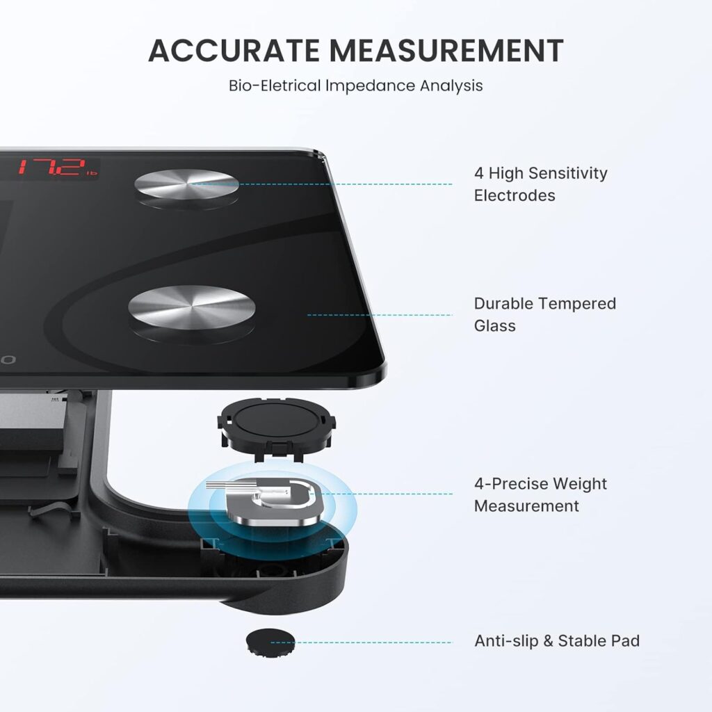 RENPHO Scales for Body Weight, Digital Bathroom Scales with High Precision Sensors, Bluetooth Weighing Scales Body Composition Monitors with App, Elis 1