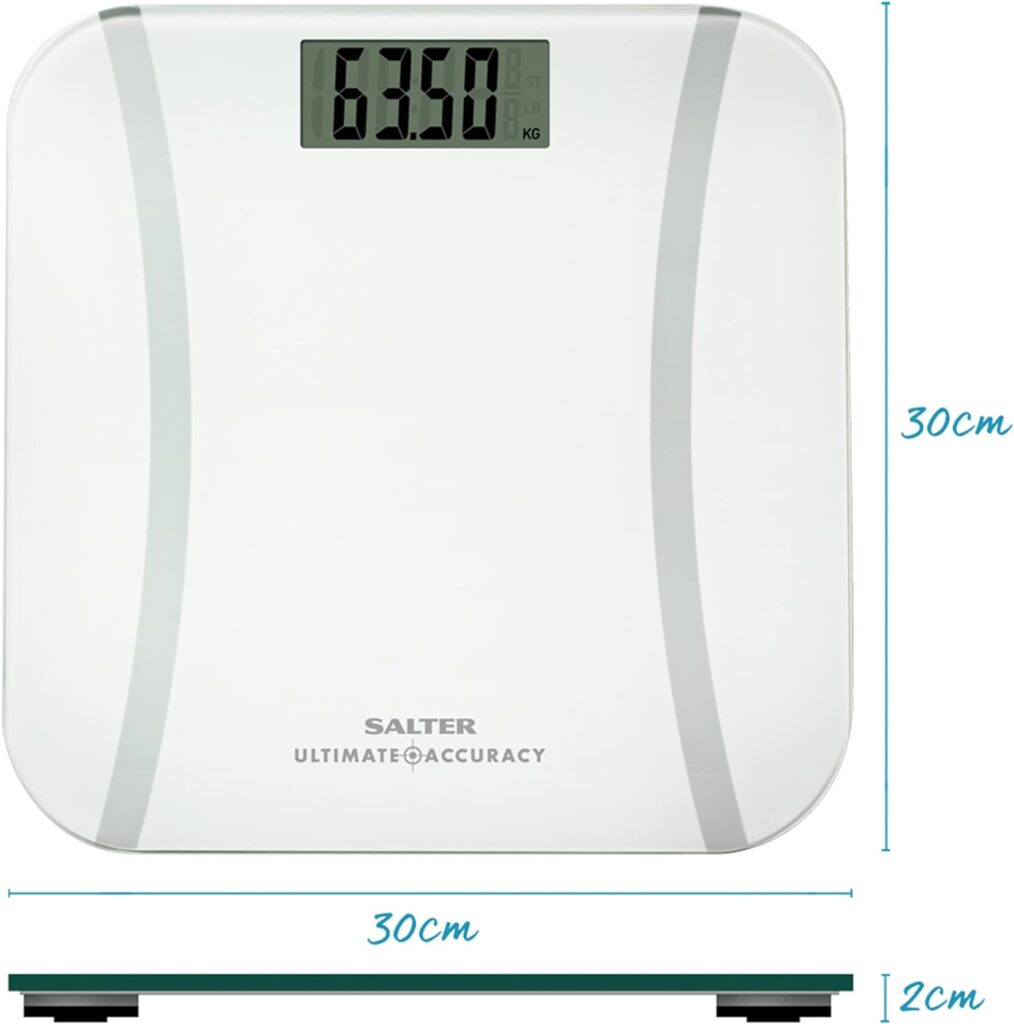 Salter 9073 WH3R Ultimate Accuracy Electronic Scale, 50 g Increments for Precise Readings, Step On, Carpet Feet Included, 180 KG Max Capacity, White