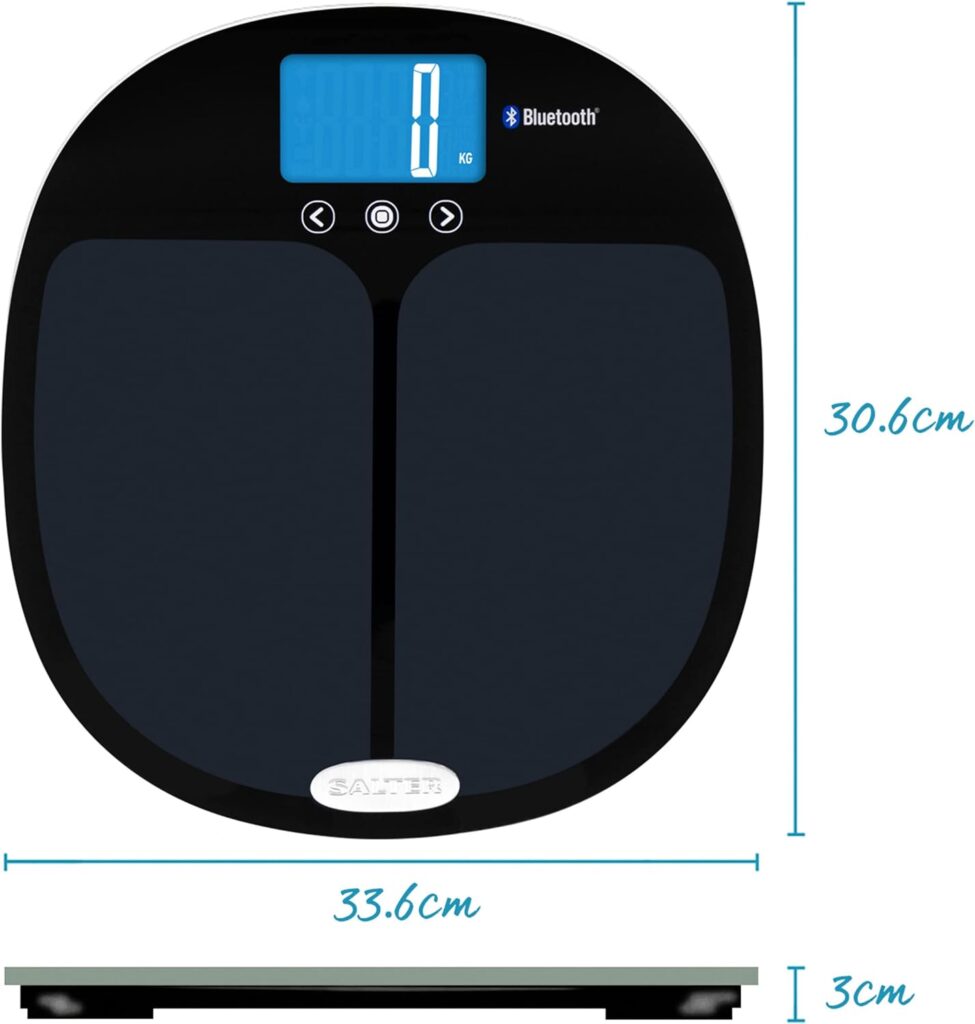 Salter 9192 BK3R Analyser Bathroom Scale – Body Weighing Smart Bluetooth Health Curve Digital Scales, Body Weight/Fat/Water, Muscle/Bone Mass, BMI/BMR, 8 Users, Connect to Phone With MiBody App, Black