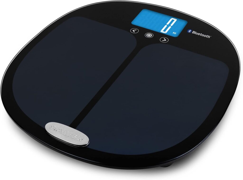Salter 9192 BK3R Analyser Bathroom Scale – Body Weighing Smart Bluetooth Health Curve Digital Scales, Body Weight/Fat/Water, Muscle/Bone Mass, BMI/BMR, 8 Users, Connect to Phone With MiBody App, Black