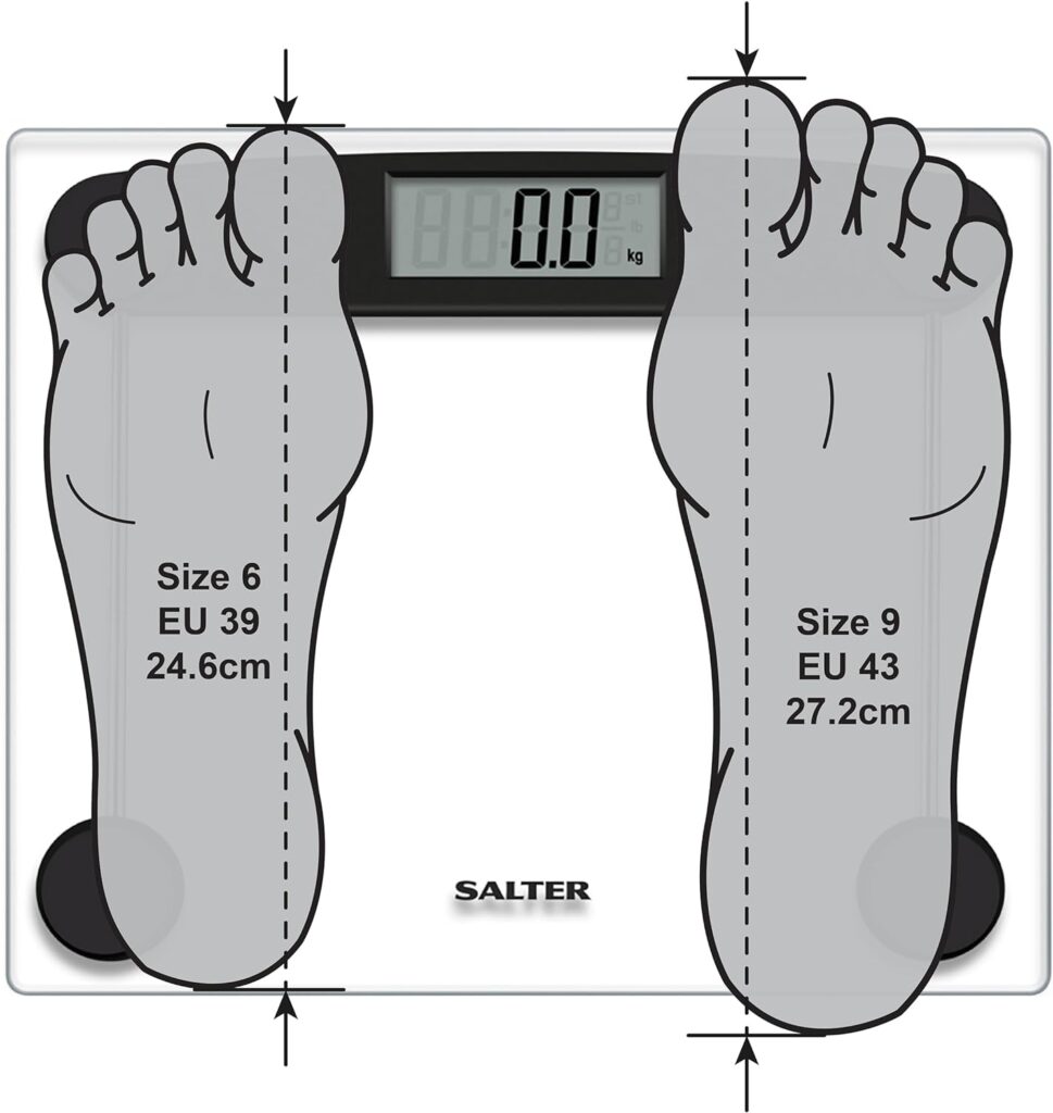 Salter 9208 BK3R Compact Electronic Bathroom Scale – Digital Body Weight Scale, 180KG Max Capacity, Easy Read Display, Step on Technology, Toughened Glass Platform, Imperial/Metric Scale, Transparent