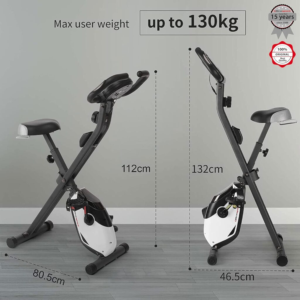 Ultrasport F-Bike, Bicycle Trainer, Exercise Bike, Foldable Exercise Bike, LCD Display, Opt. Hand Pulse Sensors, Adjustable Resistance Levels, Easy To Assemble, Ideal For Athletes And Seniors