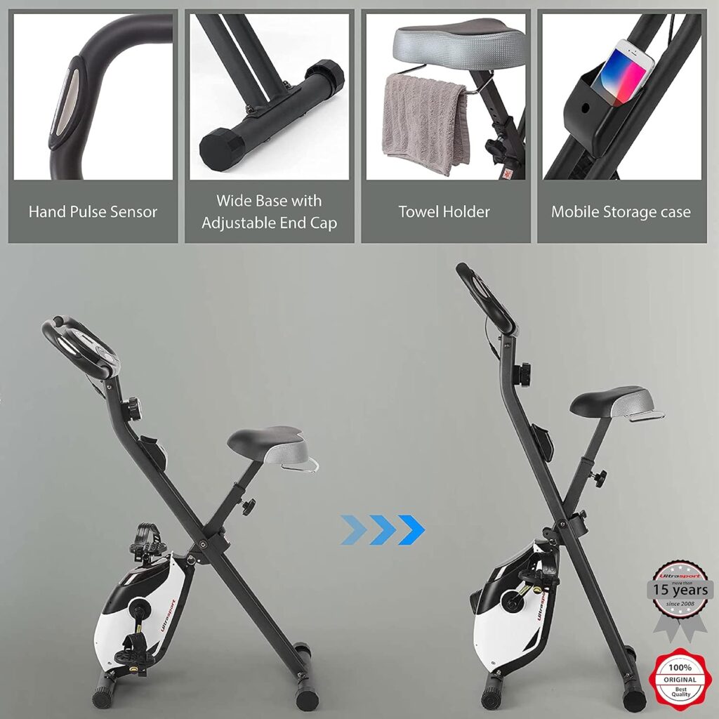 Ultrasport F-Bike, Bicycle Trainer, Exercise Bike, Foldable Exercise Bike, LCD Display, Opt. Hand Pulse Sensors, Adjustable Resistance Levels, Easy To Assemble, Ideal For Athletes And Seniors