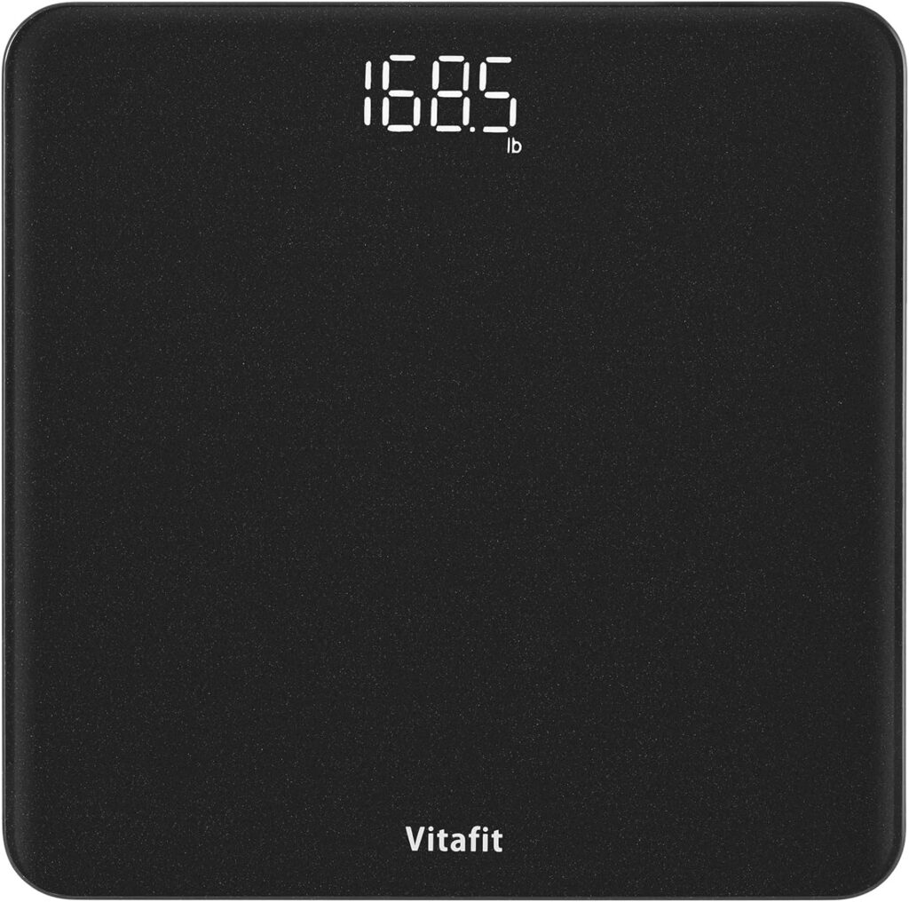 Vitafit Digital Bathroom Scales for Body Weight, Weighing Professional Since 2001, Clear LED Display and Step-On, 3*AAA Batteries Included,28st/400lb/180kg, Spray Silver Black