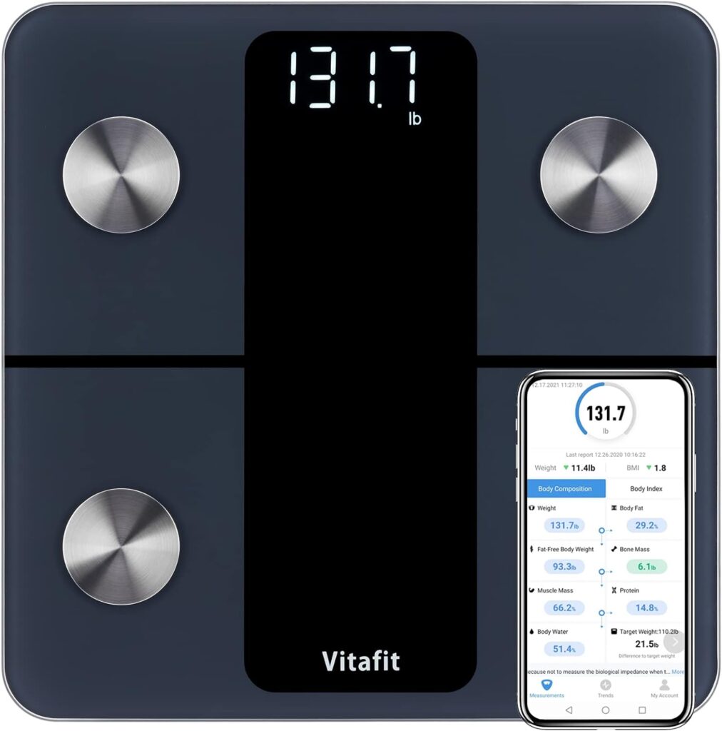 Vitafit Smart Scales for Body Weight and Fat, Weighing Professional Since 2001, Digital Wireless Bathroom Scales for BMI Water Muscle Sync App,28st/180kg/400lb,Black