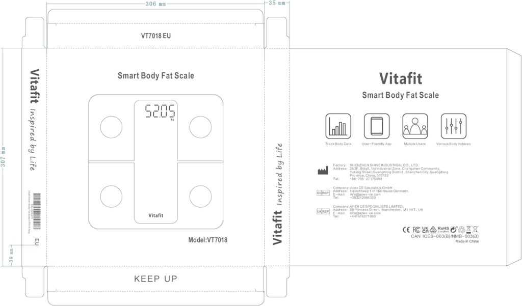 Vitafit Smart Scales for Body Weight and Fat, Weighing Professional Since 2001, Digital Wireless Bathroom Scales for BMI Water Muscle Sync App,28st/180kg/400lb,Black