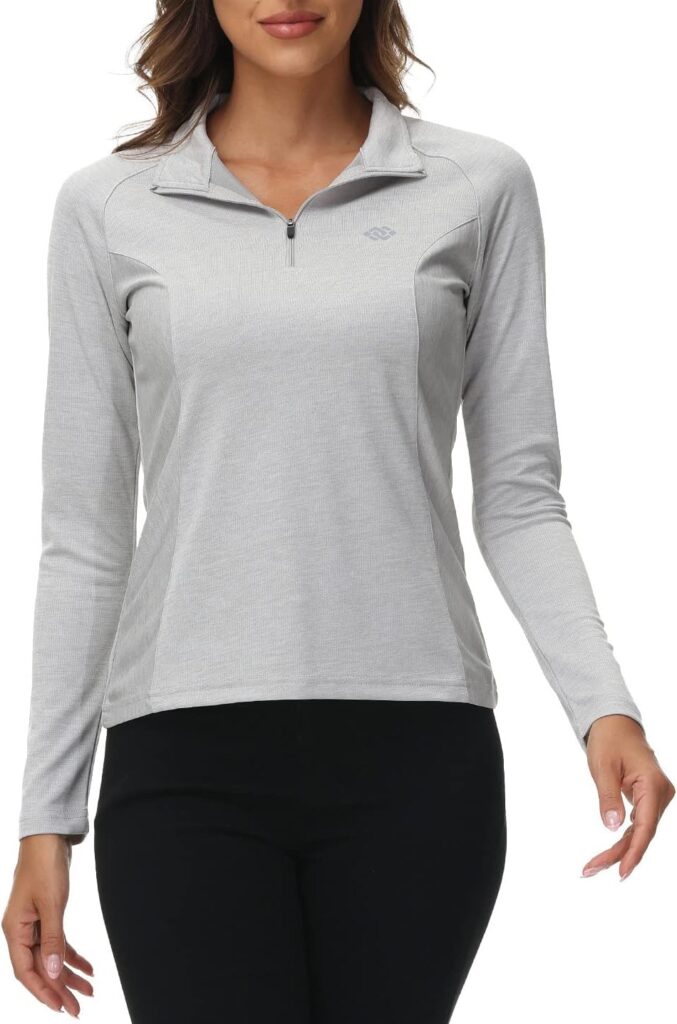 AjezMax Womens 1/4 Zip Long Sleeve Sports Running Top Quick Dry Yoga Gym Fitness Active T-Shirts