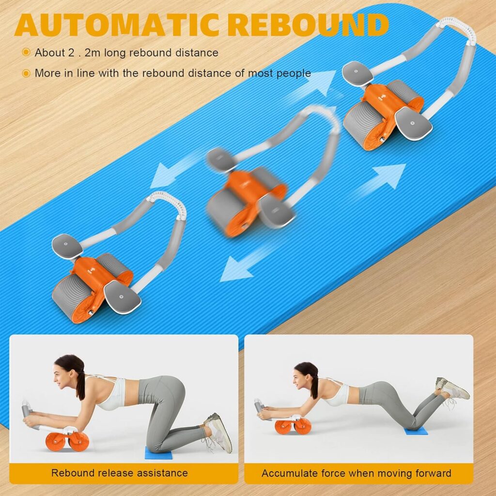 Automatic Rebound Abdominal Wheel, Ab Roller Exercise Wheel with Elbow Support, Abdominal Exercise Wheel, Core Exercise Equipment for Fitness Home Gym Workout - Mute Roller, Dual Wheel Design