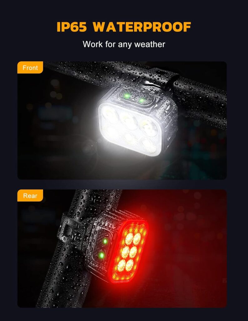Bike Lights Set Super Bright, CIRYCASE USB Rechargeable Bike Light with Spot Flood Beam, IP65 Waterproof Cycle Lights for Night Riding, DIY 2 x 4 + 2 x 6 Lighting Modes Bike Lights Front and Back