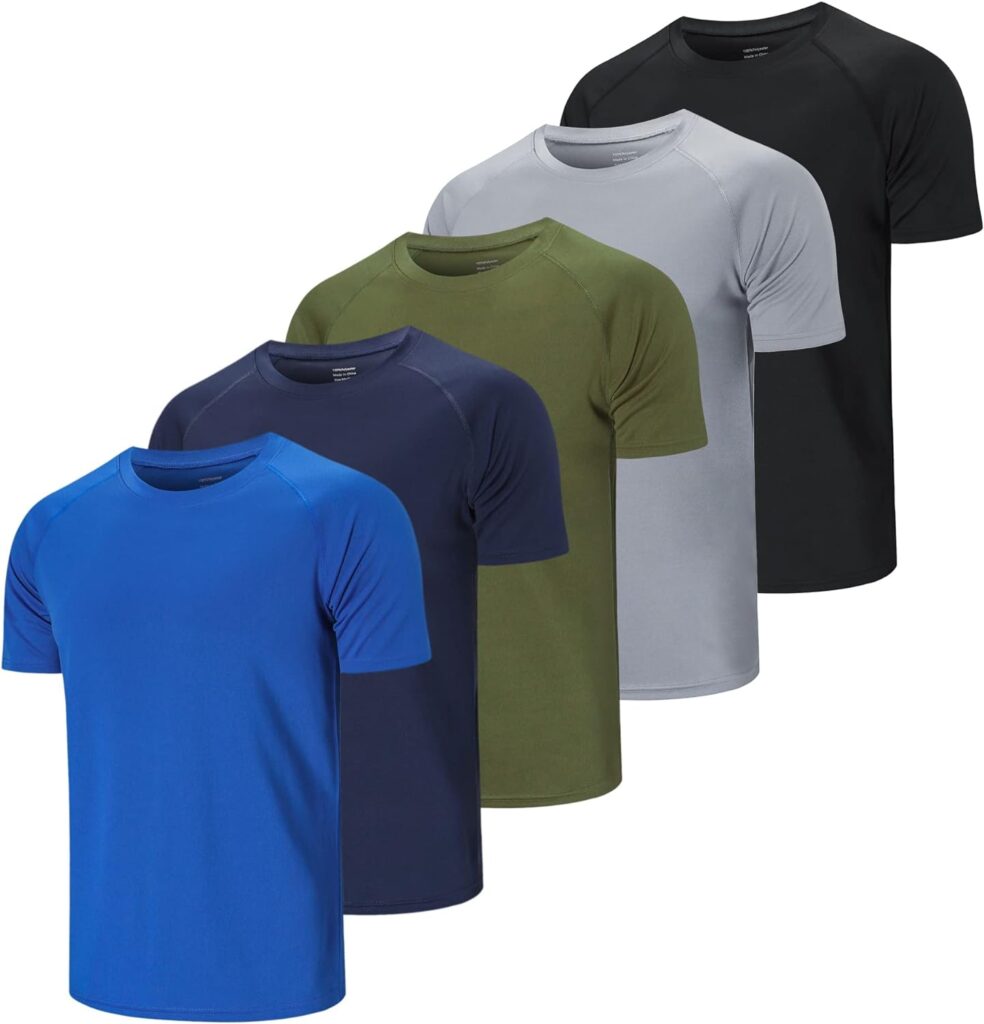 Cimic 5/3 Pack Running Top Men Casual Crew Neck Shirts Workout Plain Dry Fit Gym Top Moisture Wicking Active Athletic Shirts Short Sleeve Sport Tops