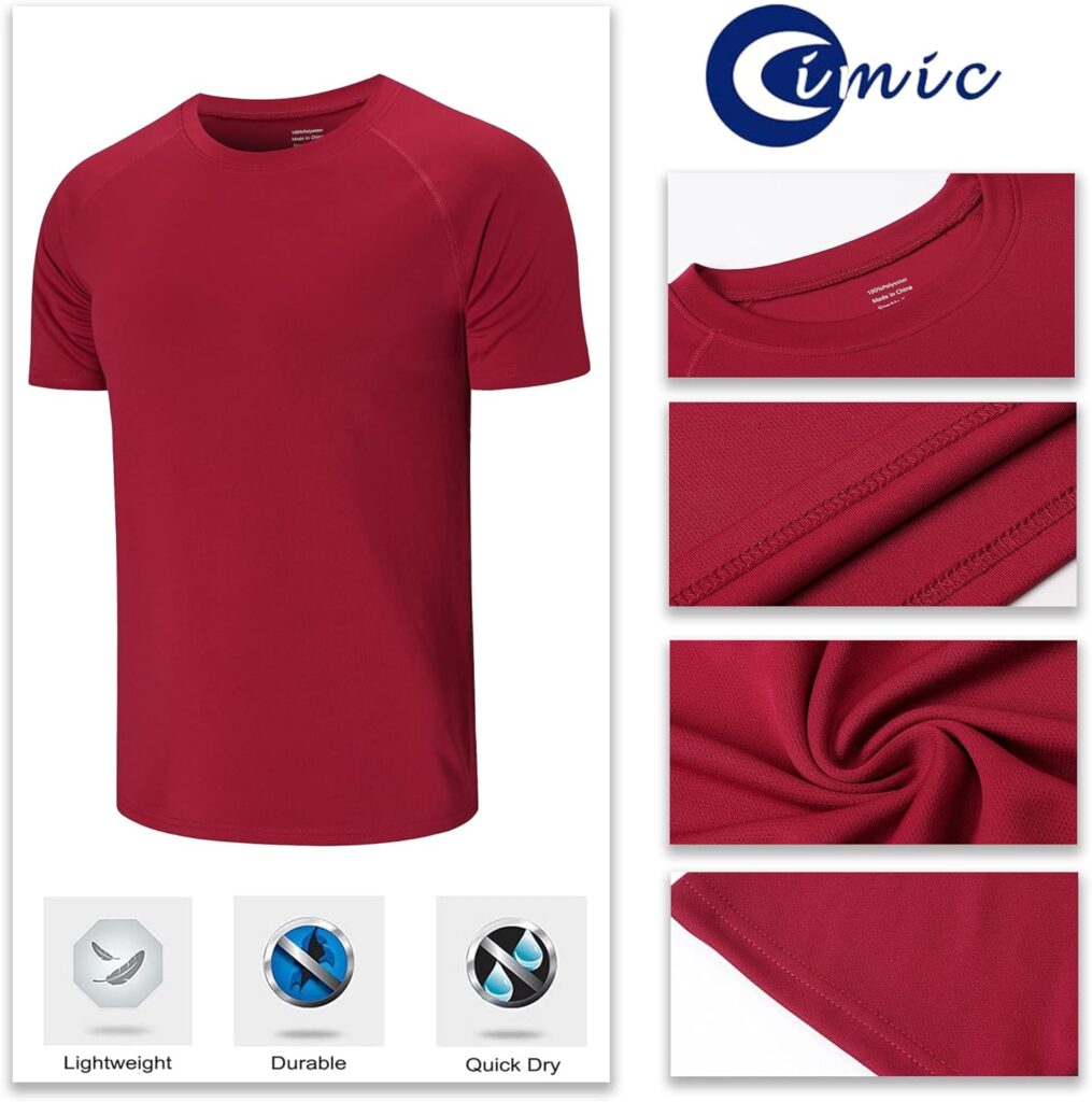 Cimic 5/3 Pack Running Top Men Casual Crew Neck Shirts Workout Plain Dry Fit Gym Top Moisture Wicking Active Athletic Shirts Short Sleeve Sport Tops