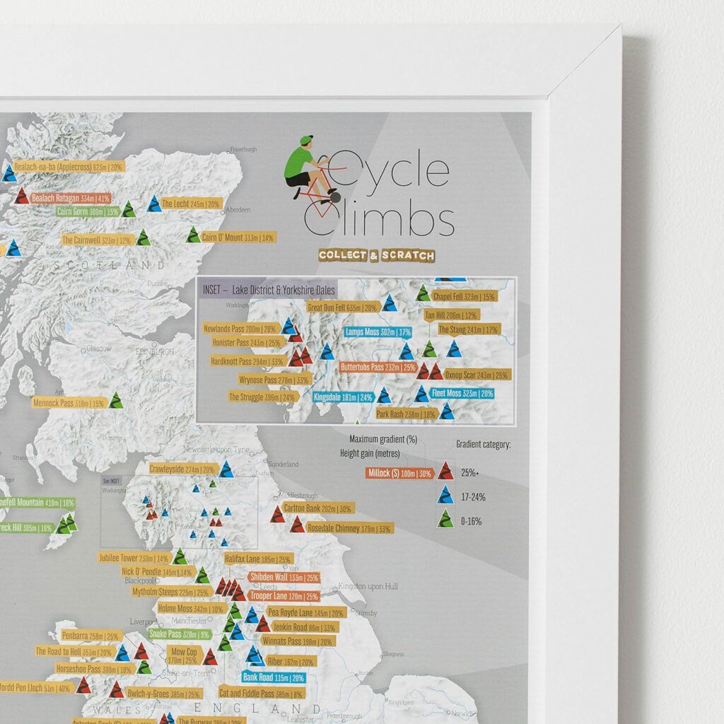 Cycle Climbs Scratch Off Travel Map - Maps International - Great Gift for Cyclists - 29 x 42cm Map – 15 May 2017