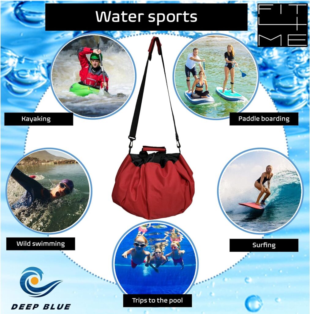 FIT 4 ME Deep Blue Wetsuit Changing mat. Secure wrap Handles, Padded Shoulder Strap, Drawstring, Pocket, Durable Waterproof. Ideal for Water Sports Surfing Wild Swimming SUP Kayaking Triathlon