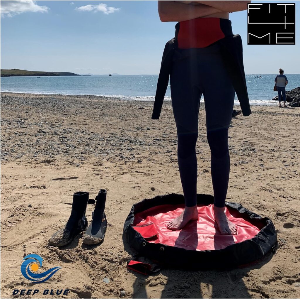 FIT 4 ME Deep Blue Wetsuit Changing mat. Secure wrap Handles, Padded Shoulder Strap, Drawstring, Pocket, Durable Waterproof. Ideal for Water Sports Surfing Wild Swimming SUP Kayaking Triathlon