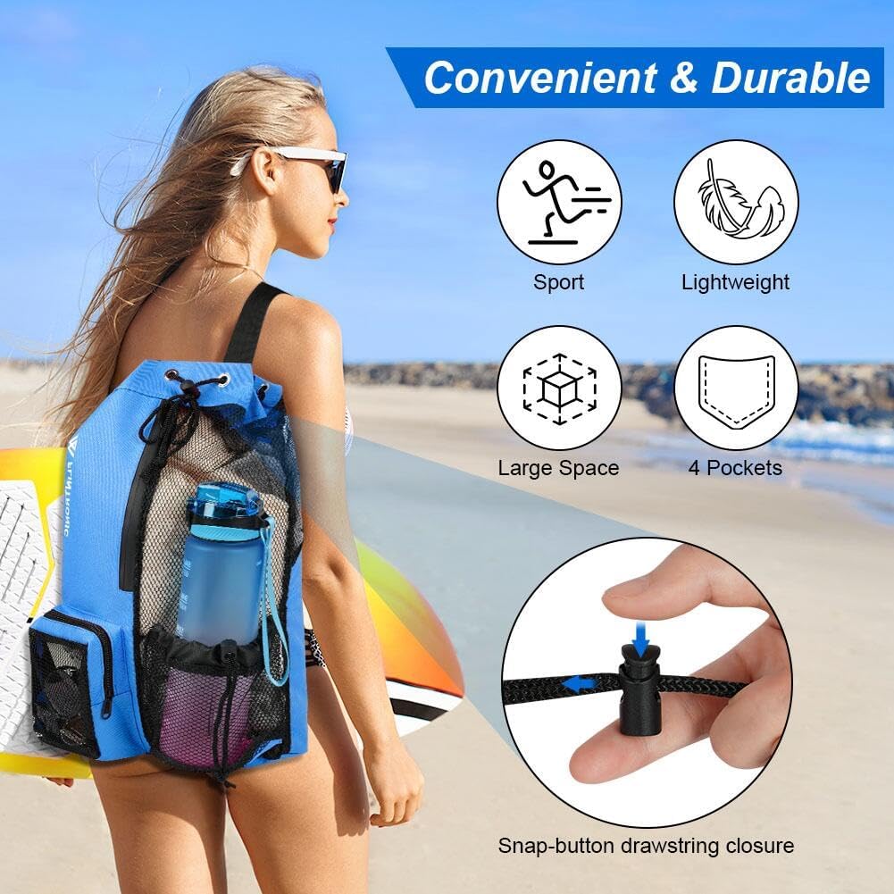 flintronic Swimming Bag, Waterproof Swim Bag Sport Gym Bag, Drawstring Mesh Bags, Large Swim String Backpack with Wet Dry Compartment, Swimming Equipment Bag for Men Women Beach, Gym, Sport