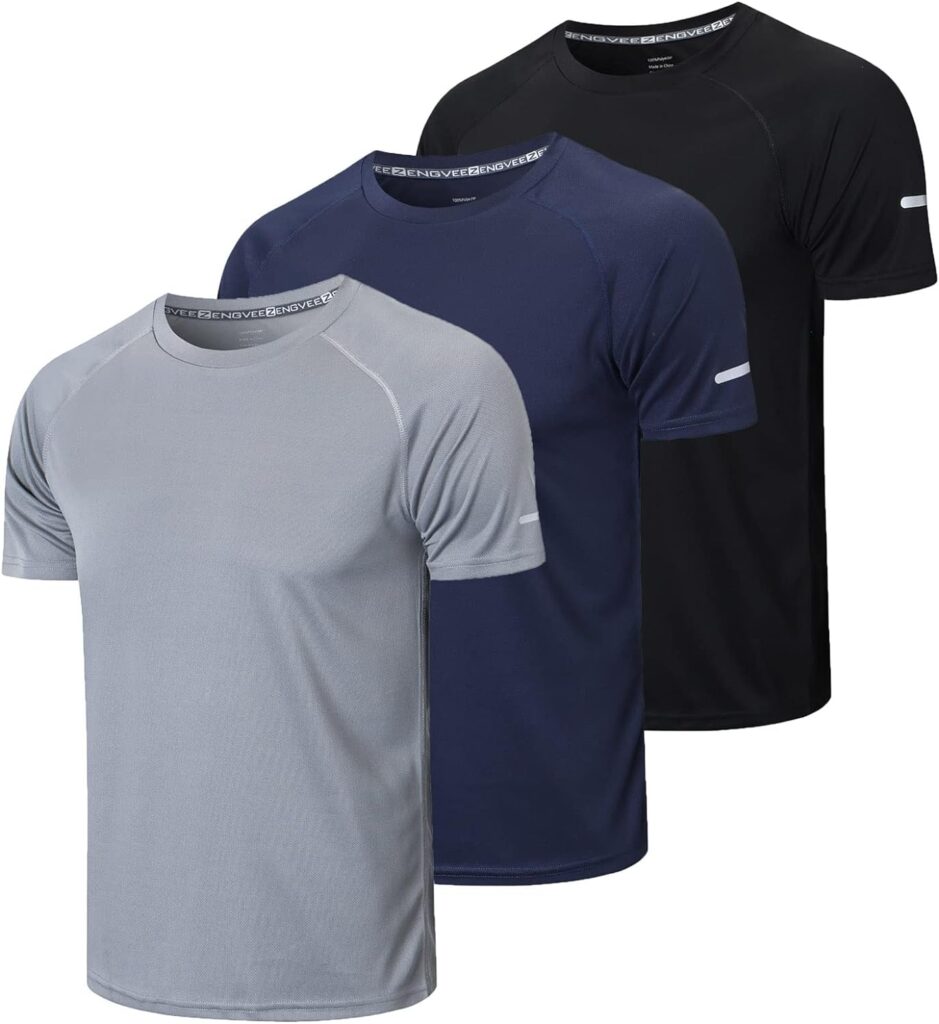 frueo 3 Pack Running Shirts Men Dry-Fit Sport Tops for Men Comfort Workout Shirts Moisture Wicking Active Athletic Shirts Short Sleeve Tops