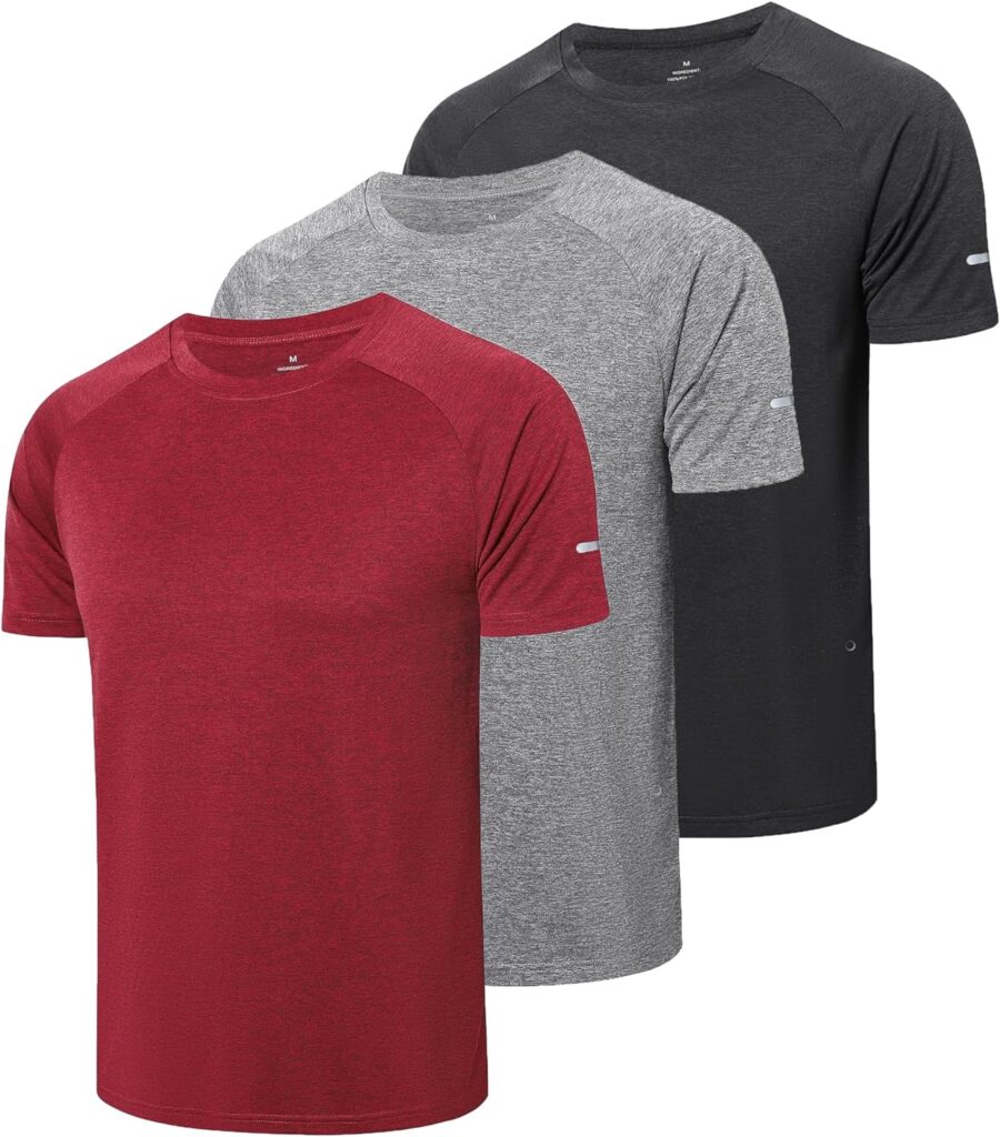 frueo 3 Pack Running Shirts Men Dry-Fit Sport Tops for Men Comfort Workout Shirts Moisture Wicking Active Athletic Shirts Short Sleeve Tops
