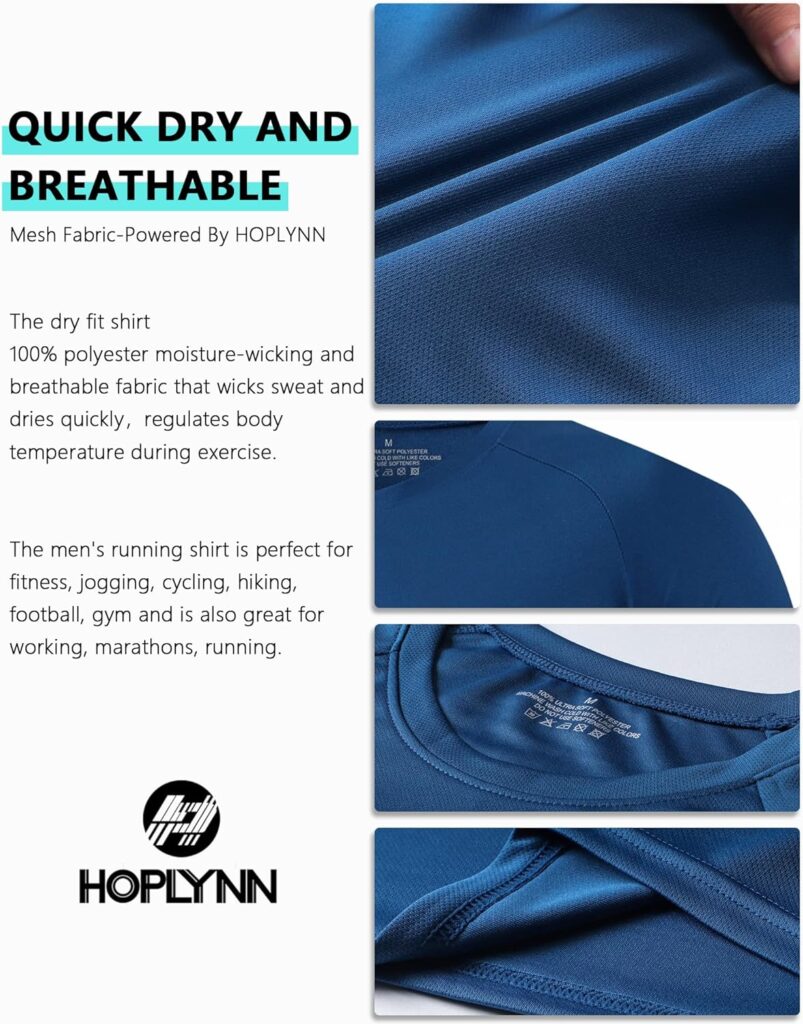 HOPLYNN 3/5 Pack Running Shirts Men Sport Tops Dry Fit Gym Wicking Athletic T Shirts Breathable Cool Workout Shirts