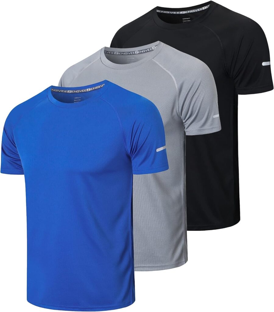 HUAKANG 3 Pack T Shirts Men Breathable Sport Shirts Men Cool Dry Running Tops Short Sleeve Gym Tops Athletic for Men