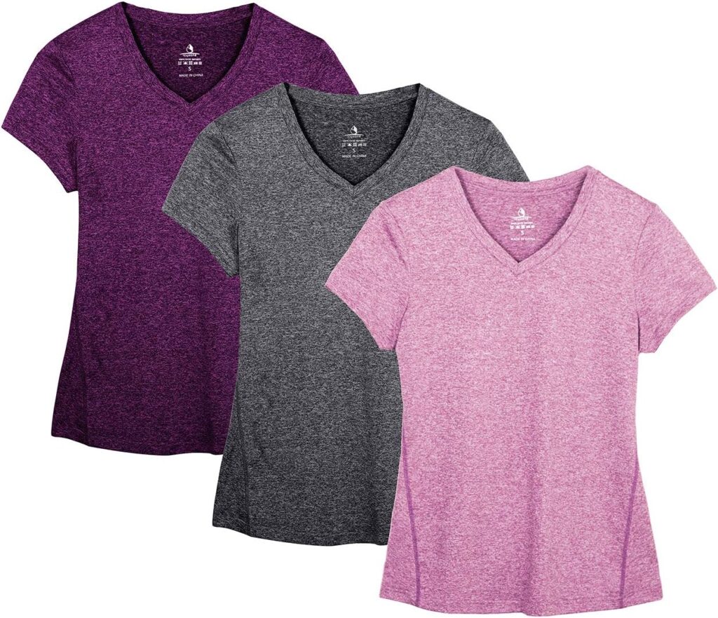 icyzone Womens Workout Running T-Shirt Yoga Fitness V-Neck Short-Sleeve Tops Sports Shirt, 3 Pack