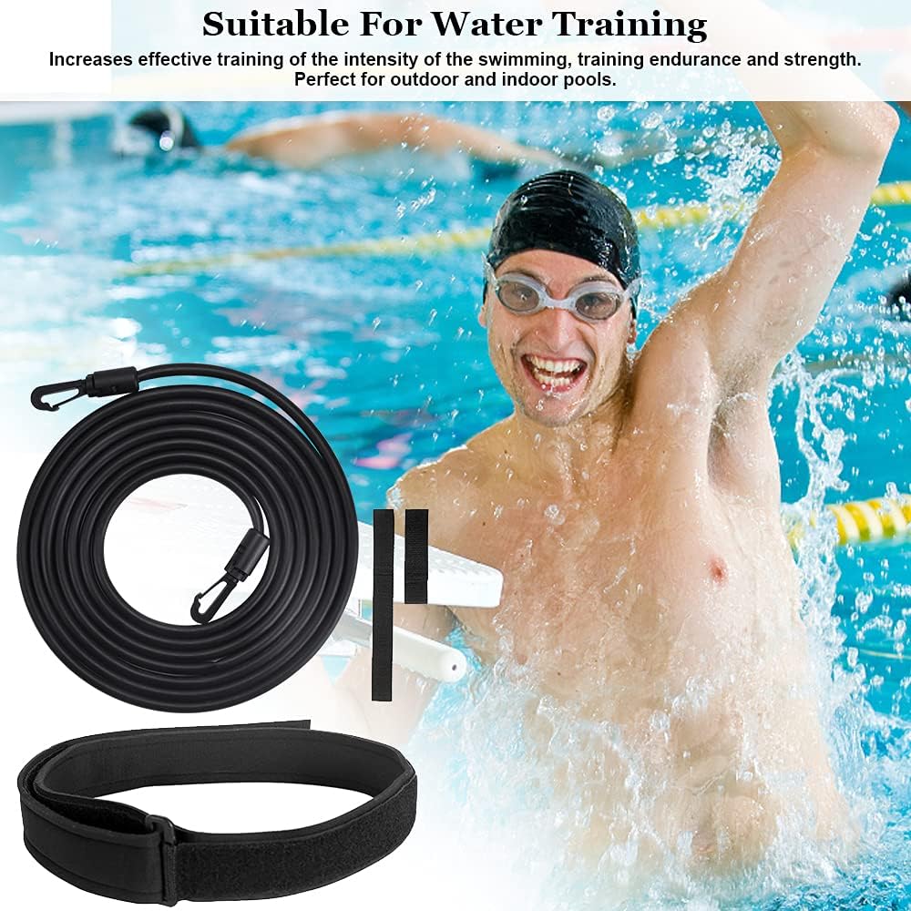 KBNIAN Swimming Resistance Belt, 4M Swim Training Belt Static Stationary Swimming Leash Durable Swim Bungee Cord Swim Exerciser Belt Pool Swimming Training Equipment for Kids/Adults/Beginners