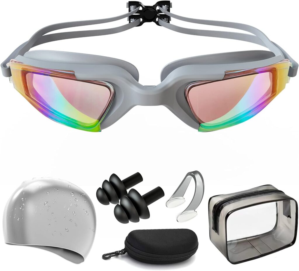 Kurt Adler Swimming Goggles, Goggles Swimming Adult Anti-Fog Polarized Swimming Goggles, UV Protection No Leaking Wide View Swim Glasses, Soft Silicone Nose Bridge Swim Goggles for Men Women