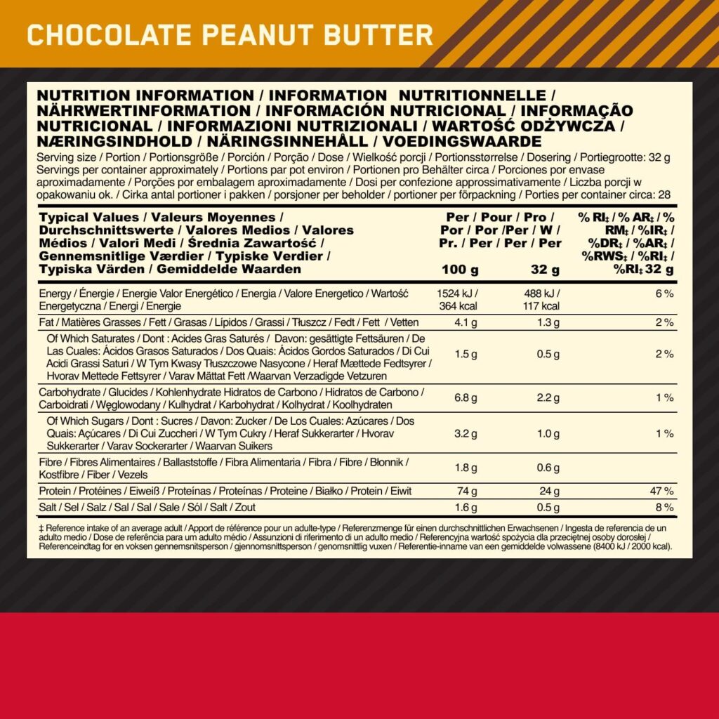 Optimum Nutrition Gold Standard Whey Protein, Muscle Building Powder With Naturally Occurring Glutamine and Amino Acids, Chocolate Peanut Butter, 28 Servings, Packaging May Vary