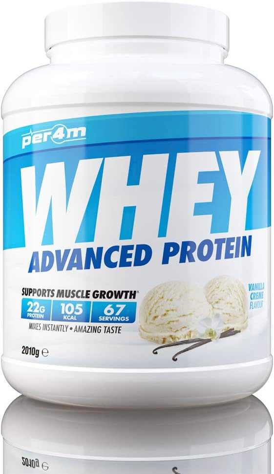 per4m Protein Whey Powder | 67 Servings of High Protein Shake with Amino Acids | for Optimal Nutrition When Training | Low Sugar Gym Supplements (Vanilla, 2010g)