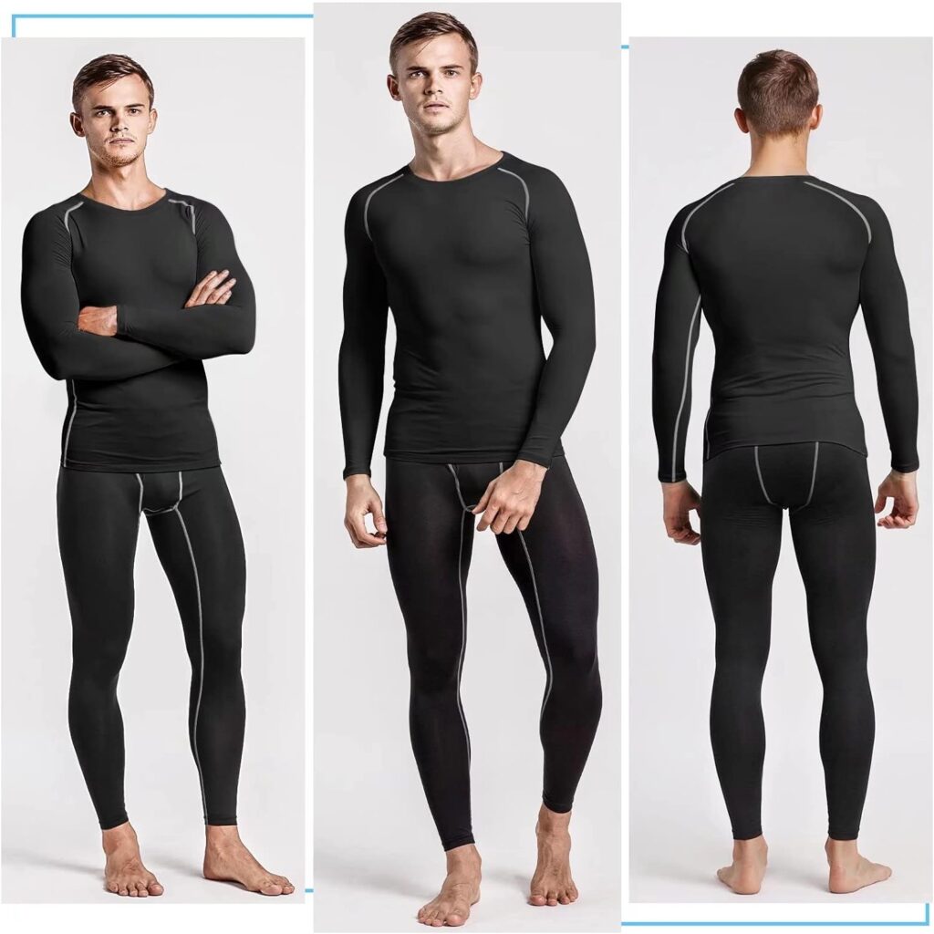 Sillictor Mens Compression Base Layer Top Quick Dry Long Sleeve Running Top Mens UPF 50+ Sports Underlayer for Ski Golf Cycling Hiking Football,Breathable Moisture Wicking Muscle Support