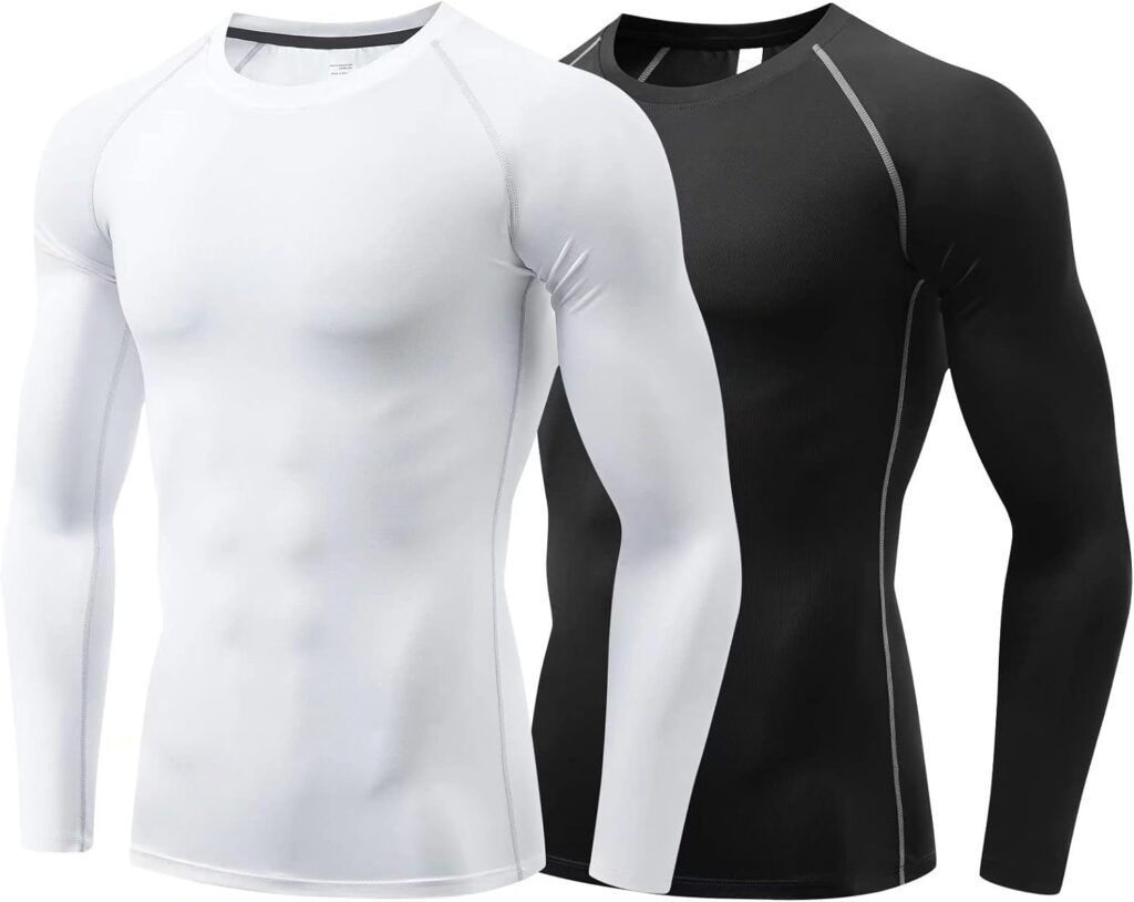 Sillictor Mens Compression Base Layer Top Quick Dry Long Sleeve Running Top Mens UPF 50+ Sports Underlayer for Ski Golf Cycling Hiking Football,Breathable Moisture Wicking Muscle Support