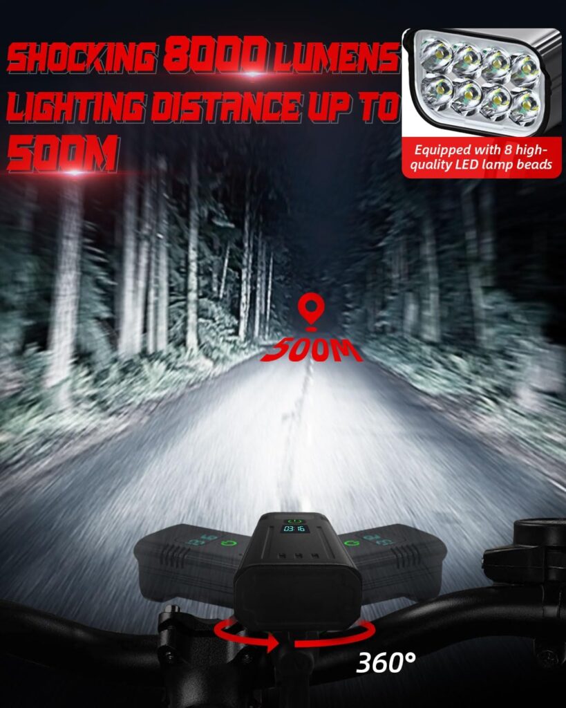 Victoper Bike Lights Front And Back, 2023 Upgrade Super Bright 8000 Lumen 8LED Bicycle Lights Durable IPX5 Waterproof USB Rechargeable 5 Modes Bike Lights Set For Road Mountain Night Riding