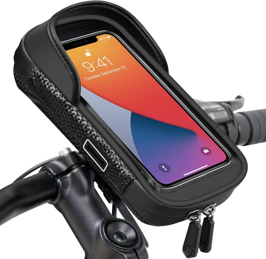 Vitalismo Bike Phone Holder Waterproof - Phone Holder for Bike 360° Rotation, Cycling Handlebar Bag, Motorbike Mount for iPhone 15Pro Max/14Pro/14/13/11/X/8 Samsung LG Cellphones up to 7