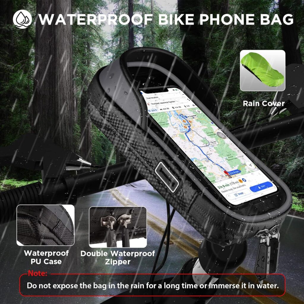 Vitalismo Bike Phone Holder Waterproof - Phone Holder for Bike 360° Rotation, Cycling Handlebar Bag, Motorbike Mount for iPhone 15Pro Max/14Pro/14/13/11/X/8 Samsung LG Cellphones up to 7