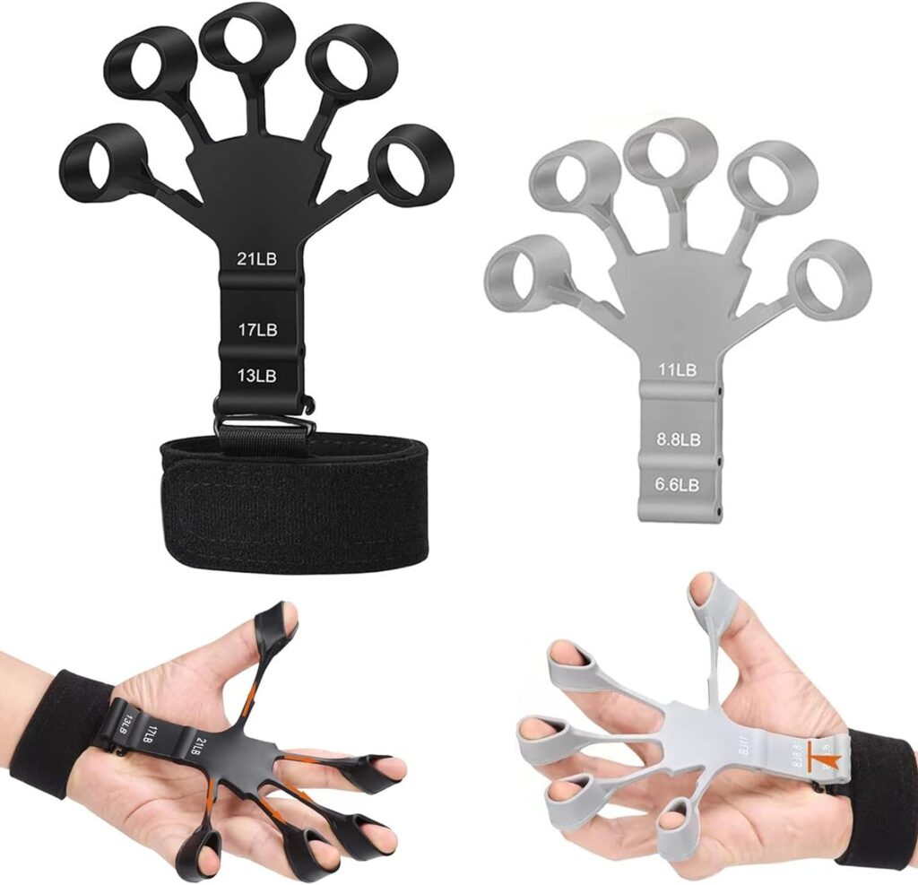 Finger Strengthener, 2Pcs 6 Resistant Level Gripster Finger Exerciser, Finger Flexion Extension Training, Hand Forearm Grip Strengthener Finger Trainer for Tennis Sports, Rock Climbing and Guitar