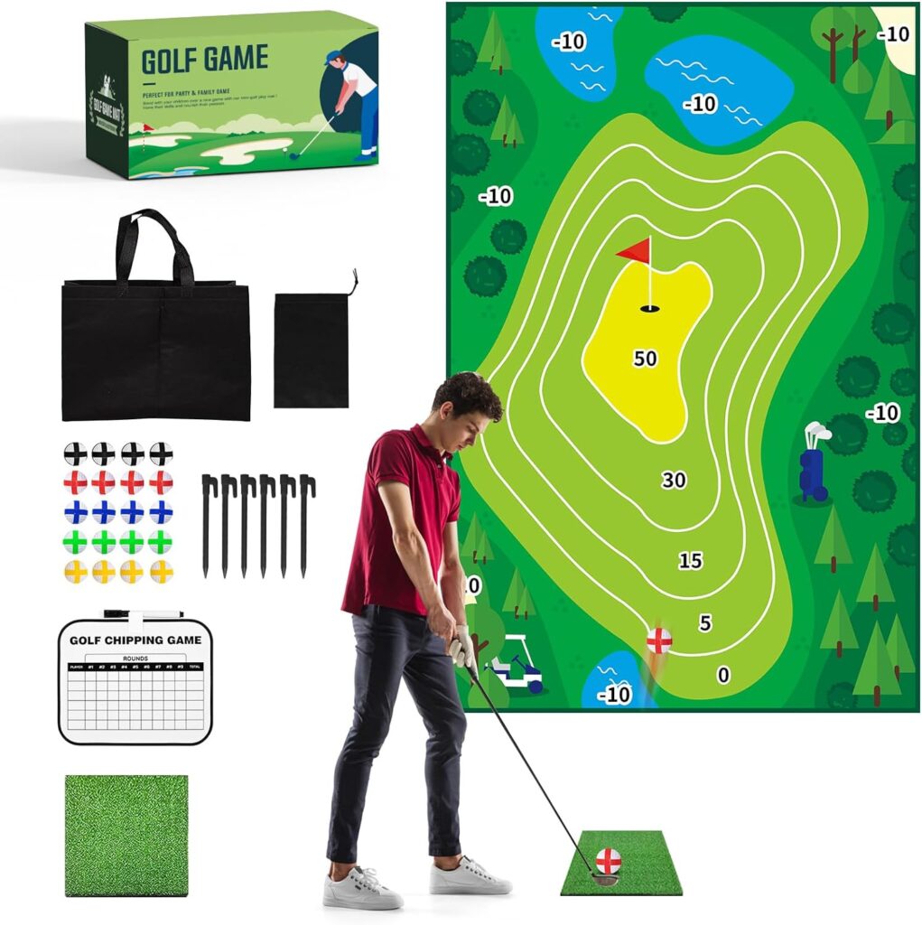 Golf Chipping Game Mat - Golf Practice Mats Casual Golf Putting Mat Golf Game Training Aid Set Mini Golf Hitting Mat for Indoor Outdoor Play Equipment Backyard Game