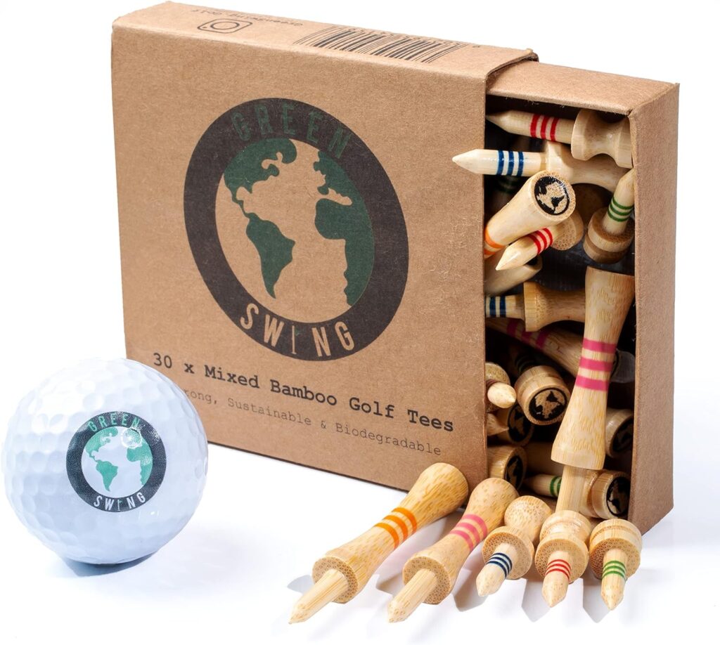 Green Swing Bamboo Golf Tees Mixed Sizes | Strong Sustainable Biodegradable | 30pcs