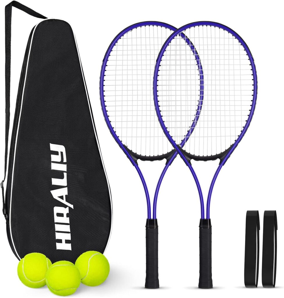HIRALIY 27 Tennis Rackets Set of 2, 3 Tennis Balls, 2 Racquets, 2 Overgrip Tapes and 1 Carrying Bag Outdoor Recreational Sport Game