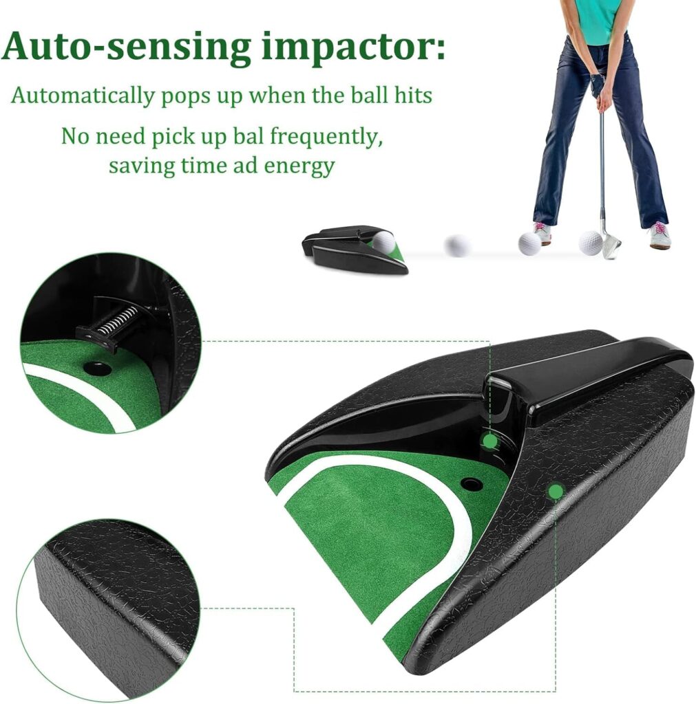 jind Golf Automatic Putting Cup, Golf Ball Automatic Putting Returning Machine, Golf Putting Practice Hole Putting Training Aid with AutoBall Return for Indoor Outdoor Golf Practice, green, L