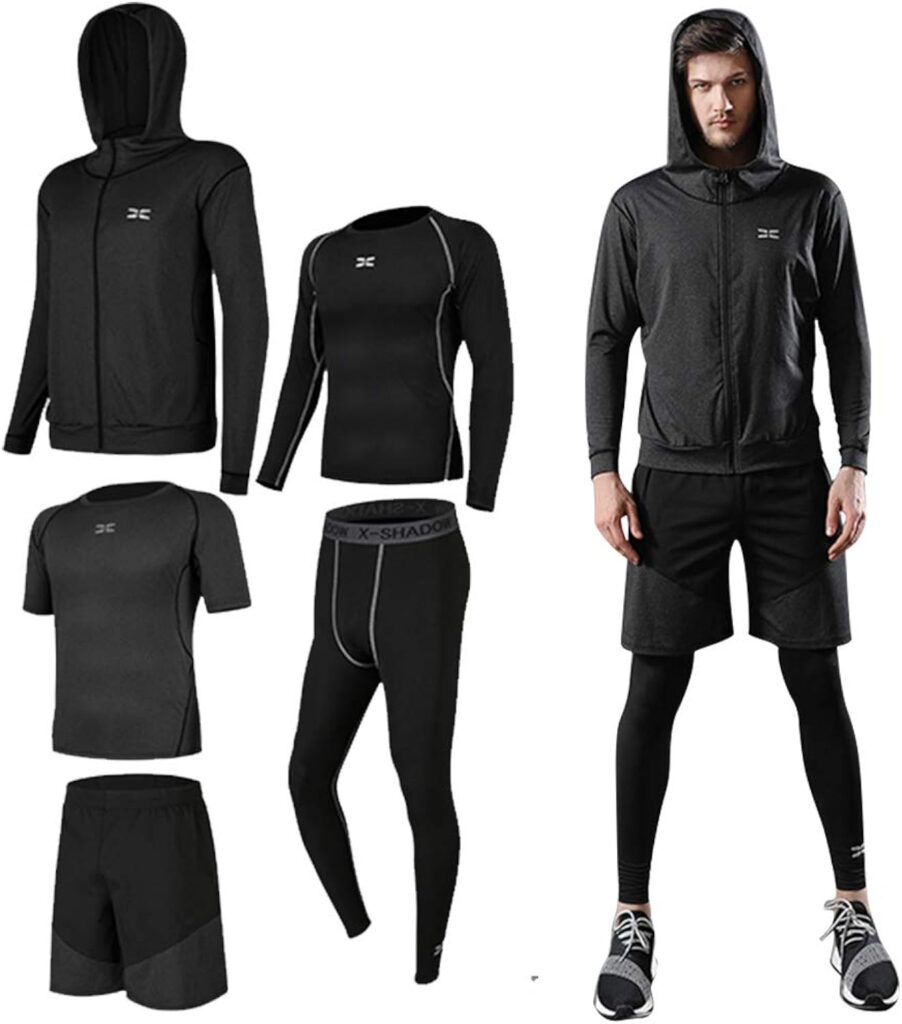 Lachi Mens Running Gym Set Compression Underwear Set Kit Shorts Fitness Base Layers Tights 3/5Pcs Set Sports Compression Cycling Legging Short Top