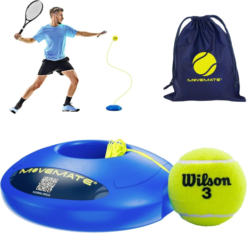 MOVEMATE Tennis-Trainer Set with Wilson® Tennis Ball | Innovative ball game for outdoors, in the garden, in the park for children adults | Incl. transport bag exercise videos